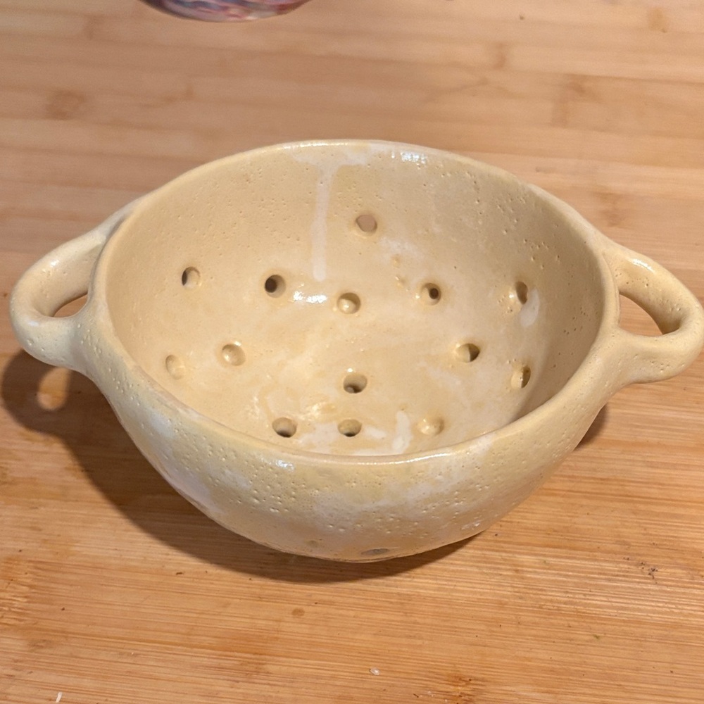 Handcrafted Yellow Ceramic Colander